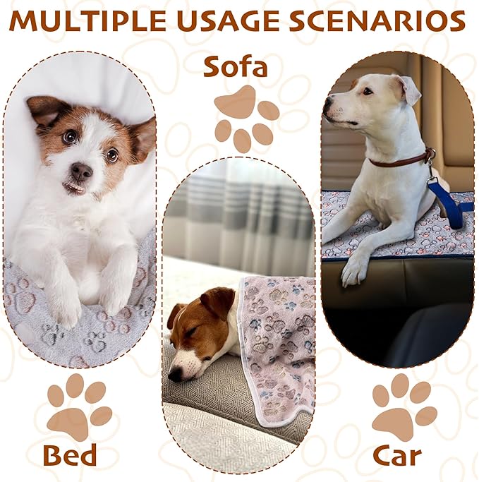 1 Pack 3 Blankets Fluffy Premium Fleece Soft Pet Blanket Flannel Throw for Cat Dog Puppy (Small 23x16'', Paw-Beige/Grey/Navy)