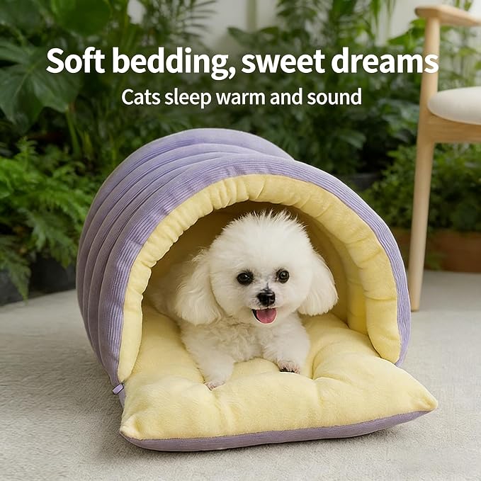 Warmth Cozy Dog Cat Bed Comfort Plush Pet Cave 2026 New Winter Tent for Dog and Cat Fluffy Semi Enclosed Cute Pet Bed for Indoor Cats & Small Dogs Warm and Breathable (Purple, M)
