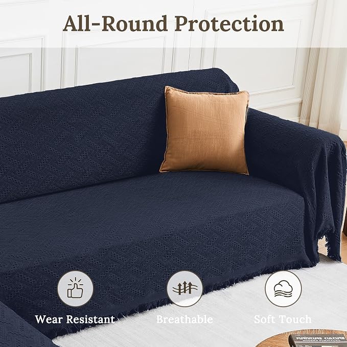 HOMERILLA Sectional Couch Covers for Sectional Sofa L Shaped Sofa Cover Blanket 2 Pieces L Shape Furniture Protector for Pets Dogs(Midnight Blue, Large)