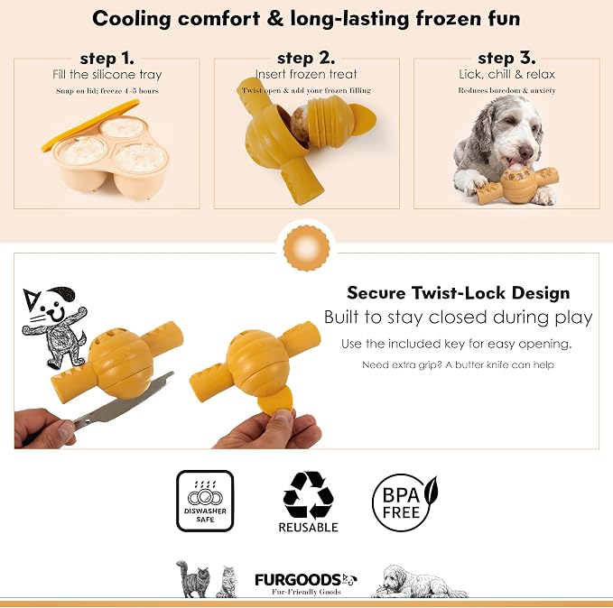 FURHIVE Interactive Dog Enrichment Toy – Frozen Treat Feeder, Treat Dispenser, Slow Feeder & Lick Toy for Mental Stimulation, Boredom Relief and Calming Play