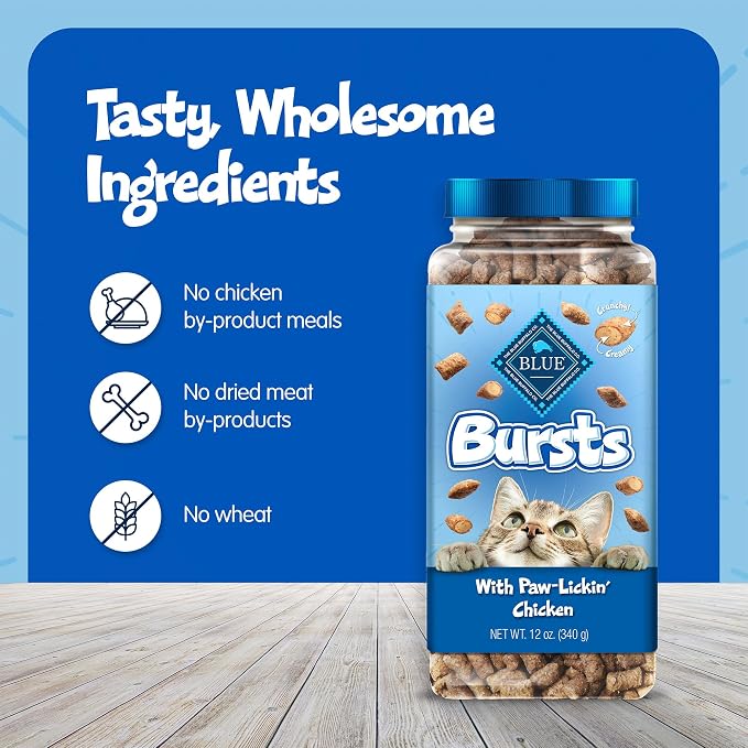 Blue Buffalo Bursts Crunchy & Creamy Cat Treats, Great for Training, Paw-Lickin' Chicken, 12-oz. Tub (Pack of 4)