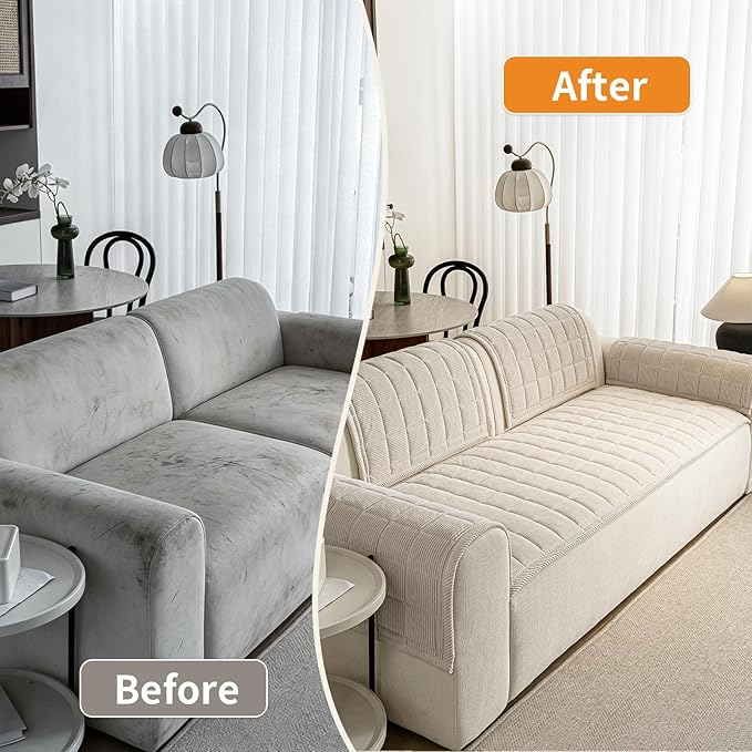 Couch Covers for Dogs Washable, Non Slip Couch Covers for Loveseat Sofa Pet Friendly, Soft Fuzzy Sofa Covers for Pet, Dog Couch Cover Furniture Protector(1PC,Beige White,27.6"x27.6")