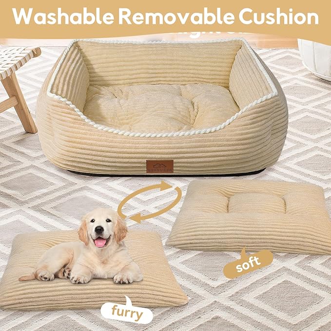 Zerbuger Rectangle Cat Dog Bed for Large Medium Small Pets Indoor Outdoor Machine Washable Sleeping Sofa Non-Slip Bottom Soft Puppy Bed Durable Orthopedic Calming Pet Cuddler (Medium, Coffee)
