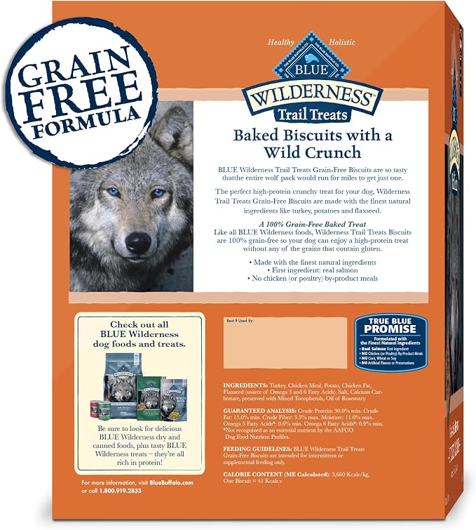 Blue Buffalo Wilderness Trail Treats Turkey Crunchy Dog Biscuits, Grain-Free & High-Protein, Bite-Sized Training Treats Made with Real Turkey & Natural Ingredients, 36-oz Bag
