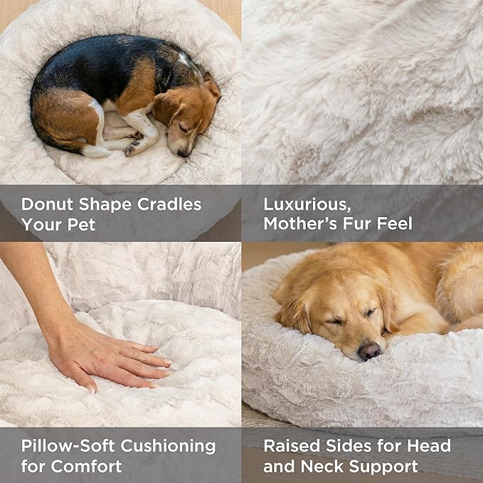 Best Friends by Sheri The Original Calming Donut Dog Bed for Extra-Large Dogs up to 150 lbs, Lux Faux Fur, Oyster, 45" x 45"