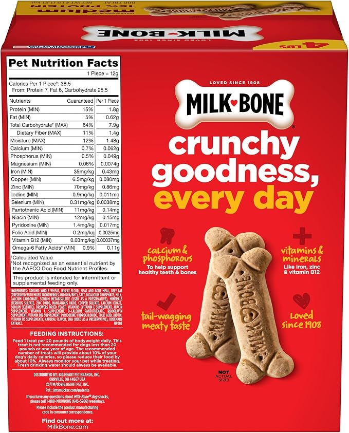 Milk-Bone Crunchy Medium Dog Treats, 4 Lb. Box, Original Beef Flavor