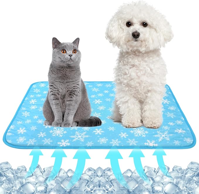 DELIFUR Cat Cooling Mat- Pet Cooling Mat Outdoor for Dogs Self Cooling Pad for Kitten Cat Puppy Machine Washable (Medium, Blue Snowflake)
