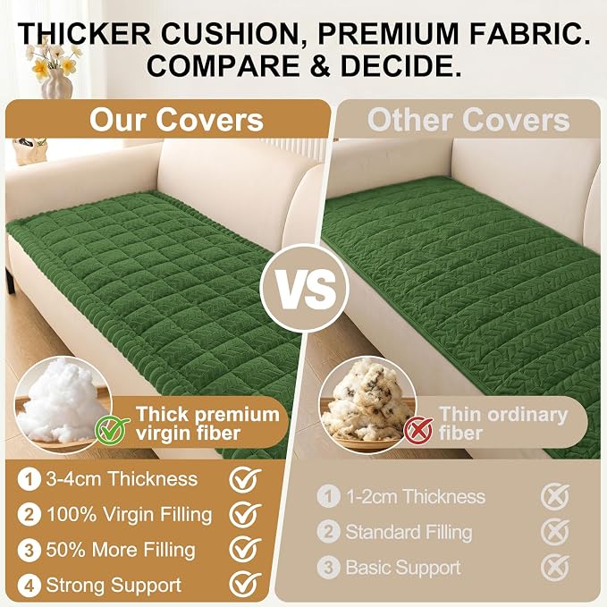 Smiry Couch Cover for Dogs, Non Slip Fuzzy Pet Sofa Covers Washable for 3 Cushion Couch, Soft Thick Furniture Protector for Cats Dogs, Against Fur, Dirt, Scratch Resistant (Olive Green, 27.6"x70.9")