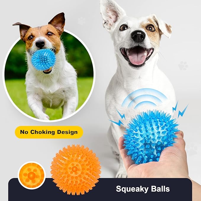 VITEVER 3.5” Squeaky Dog Toy Balls (6 Colors) Puppy Chew Toys for Teething, BPA Free Non-Toxic, Spikey Dog Balls for Medium, Large & Small Dogs, Durable Toys for Aggressive Chewers (Pack of 2)