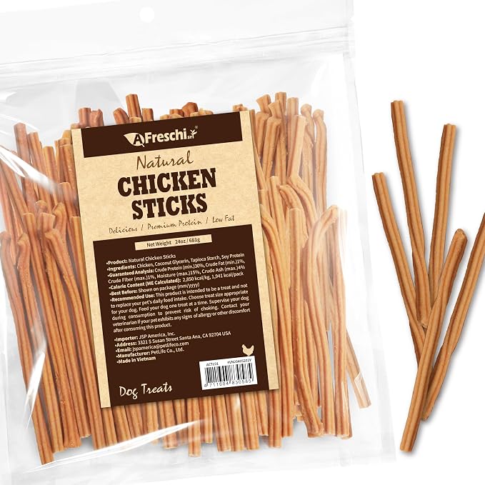 Afreschi Chicken Dog Treats, All Natural, Healthy & Easily Digestible, Grain-Free Puppy Chews, Low-Fat, Human Grade Training & Rewards Dog Snacks, Chicken Sticks, 24 oz Pack