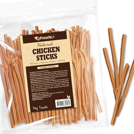 Afreschi Chicken Dog Treats, All Natural, Healthy & Easily Digestible, Grain-Free Puppy Chews, Low-Fat, Human Grade Training & Rewards Dog Snacks, Chicken Sticks, 24 oz Pack