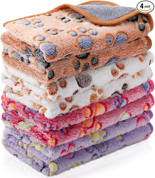 Reginary 4 Pcs Waterproof Guinea Pig Blankets Washable Small Animal Fleece Bedding Absorbent Guinea Pig Cage Liners Reusable Training Pee Pad Pet Sleep Mat for Hamster(Paw Print,24 x 47 Inch)