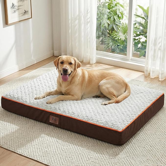 WESTERN HOME WH Orthopedic Dog Beds Large Sized Dog, Waterproof Large Pet Bed with Removable Washable Cover and Nonskid Bottom, Thick Egg Crate Foam Pet Beds, Brown 36"