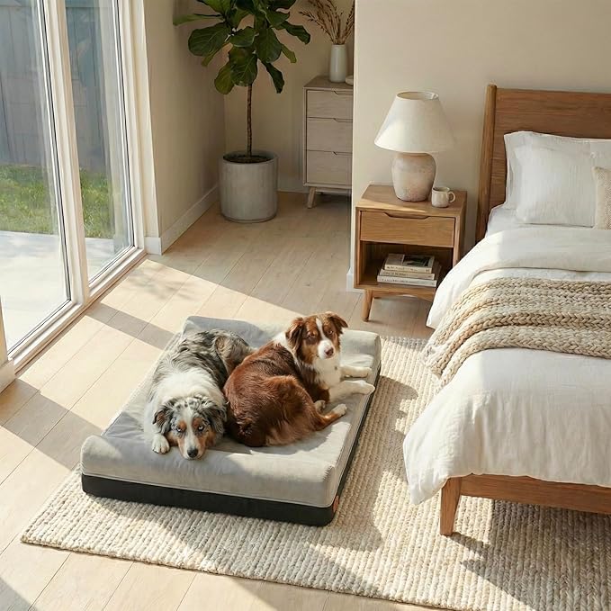 Laifug Orthopedic Dog Beds for Large Dogs,7" Memory Foam Dog Beds,Durable Water Proof Liner Removable and Washable, Nonskid Bottom, Slate Grey 50"x36"x7"