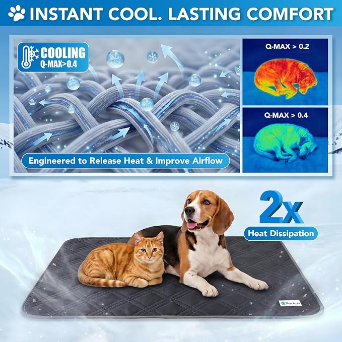 PetAmi Dog Cooling Mat, Waterproof Self Cooling Dog Pad with Non-Slip Backing, Q-Max >4.0 Pet Cooling Mat for Crate, Couch, Kennel & Car, Indoor Outdoor Summer Use, Grey, 40x60