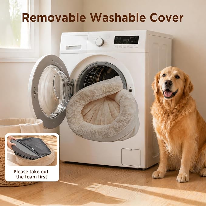 Orthopedic Dog Bed for Large Dogs, Waterproof Dog Bed for Large Size Dogs with Bolsters, Egg Crate Foam Sofa Bed with Washable Removable Cover & Non-Slip Bottom, Light Brown