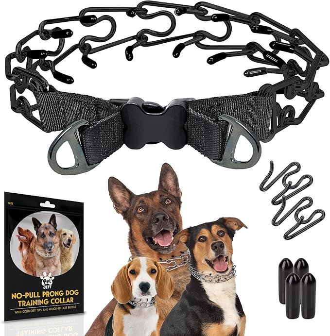 PetJett Prong Collar for Dogs - Choke Collar for Dogs, Pinch Collar for Dog Adjustable No Pull Dog Collar - Training Collar for Small Medium Large Dog Safety Durable Stainless Steel Metal Choker Chain