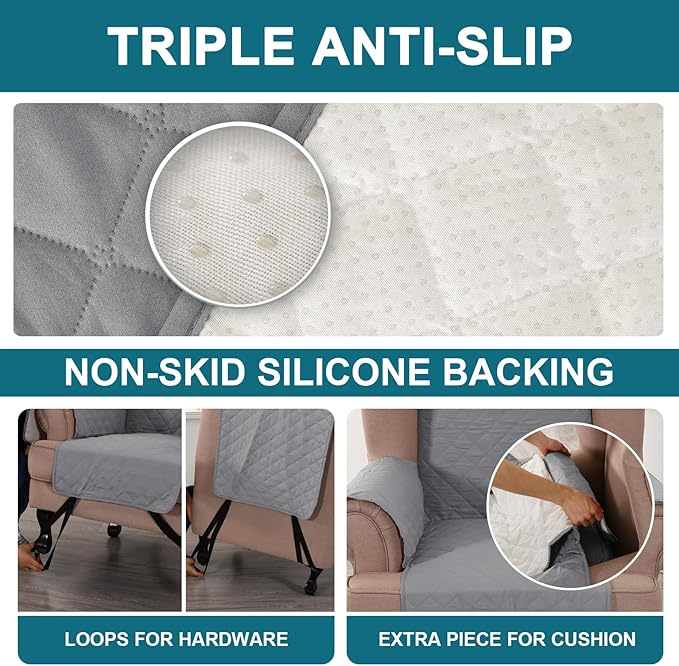 Turquoize 100% Waterproof Wing Chair Cover Wing Armchair Slipcovers Chair Couch Protector Triple Non-Slip Sofa Slipcover for Wing Chair Furniture Protector for Pets, Kids,Dog (Wing Chair, Dove Gray)