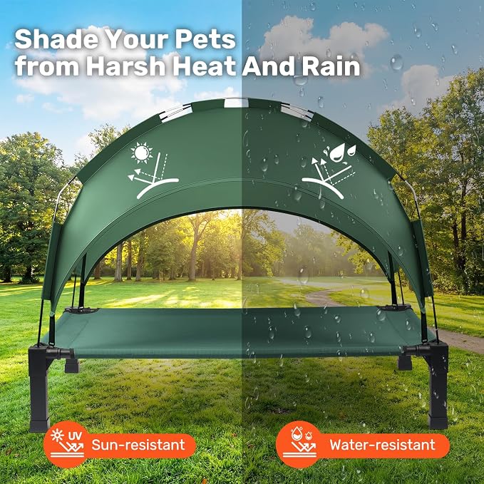 Heeyoo Elevated Dog Bed with Removable Canopy, Portable Dog Cot with Sun Protection Shade Tent, Raised Pet Cooling Cot Bed for Dogs, 51in
