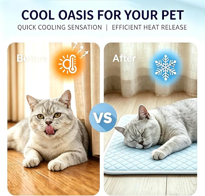 Dog Cooling Mat Q-Max>0.5 Self Cooling Crate Pad for Bed, Floor, Car Travel Indoor Outdoor Summer Use Breathable Portable Washable Pet Cooling Mat with Arc-Chill Fabric Light Blue 28" x 22"
