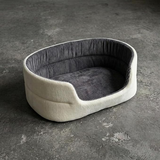 Large Dog Bed Cat Bed 20x30 Inch,Calming Pet Bed for Dogs & Cats,Machine Washable Dog Bed,Half-Enclosed Open-Top Velvet Anti-Anxiety Bed,Cozy Snuggle Bed (White)
