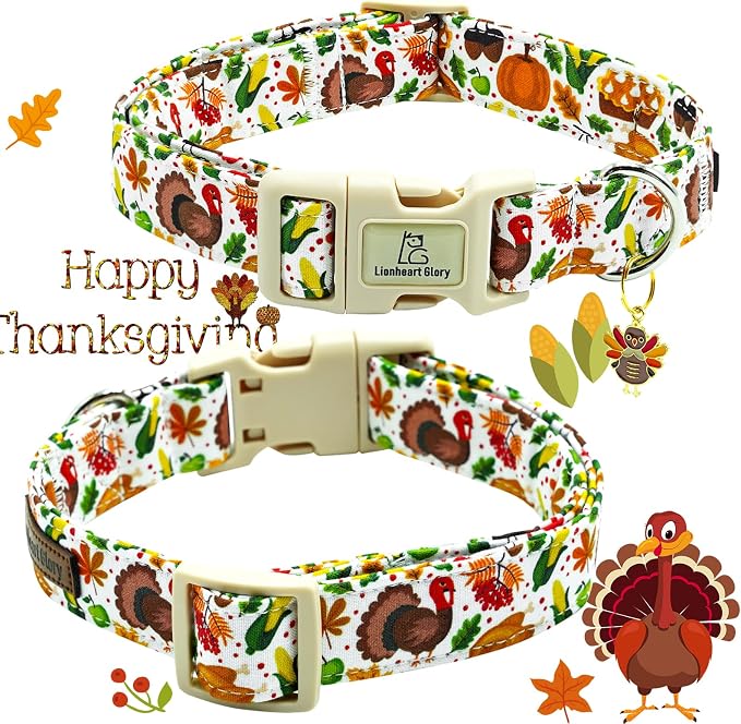 Lionheart glory Turkey Dog Collar, Thanksgining Day Dogs Collar Adjustable Soft Comfortable Collars for Small Dogs Girl or Boy Pet Gift Fall Cute Collar Quick Release Plastic Buckle