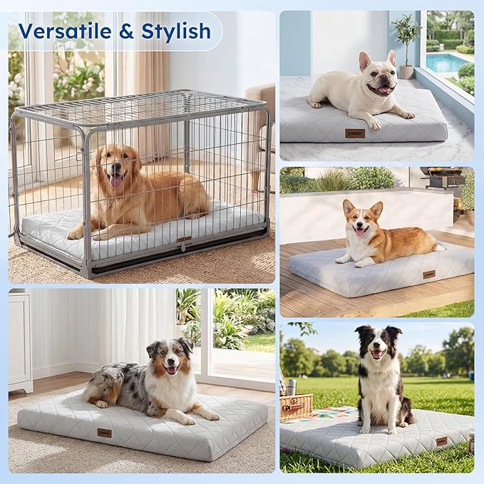 ZOMISIA Orthopedic Cooling Dog Bed, Q-Max>0.5 Cooling Mat XXL for Crate with Removable Washable Cover, Breathable Egg Foam Summer Pad for Furry Pets Outdoor, 47x29 Inch, Grey