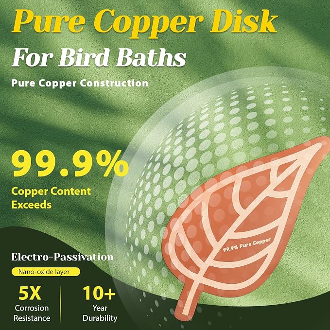 5Pcs Bird Bath Copper Disk 99.99% Pure Copper Purification Disk 0.6mm for Clean Water via Natural Physics Universal Fit for All Season Outdoor Birdbaths,Bowls and Garden Fountains(Leaf)