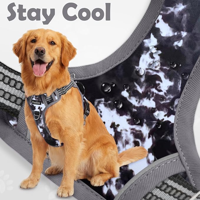 Funfox Dog Harness No Pull, Adjustable Pet Vest Harness, Super Soft Material with Vertical Handle Easy Control, Reflective Night Walking, 2 Leash Clips for Medium Sized Dogs, Misty Gray, M