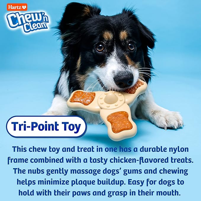 Hartz Chew ‘n Clean Chew Toy and Treat in One Chicken Flavored Tri-Point Dog Toy, Small (Pack of 2)
