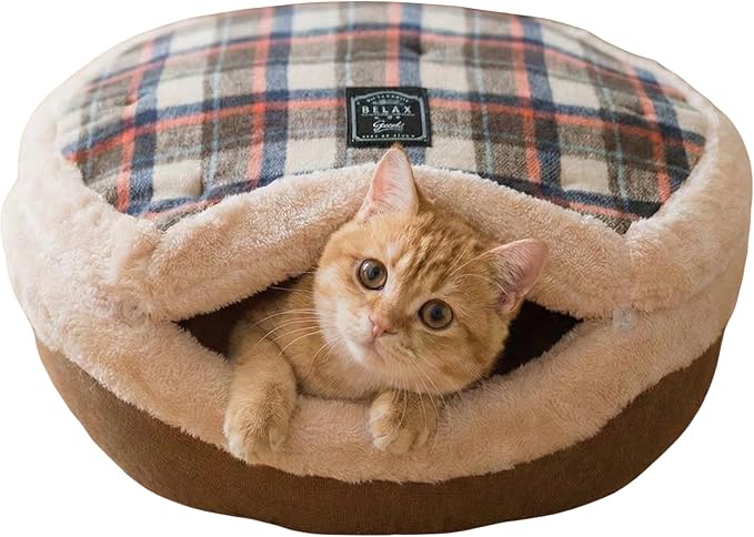 Cat Bed Cave – Enclosed Hideaway with Detachable Lid & Mat, Covered Round House for Indoor Kitten & Kitty (Yellow)