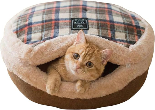 Cat Bed Cave – Enclosed Hideaway with Detachable Lid & Mat, Covered Round House for Indoor Kitten & Kitty (Yellow)