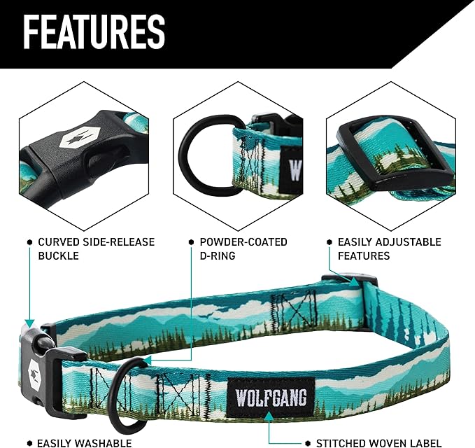 Wolfgang Heavy Duty, Adjustable Dog Collar with Quick Release Nylon Buckle for Walking & Training, GreatEscape Print, Small