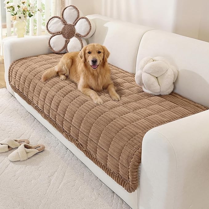 OstepDecor Couch Cover for Dogs, Washable Non Slip Sofa Cover for Pets, Soft Couch Covers for Sofa, Loveseat and Sectional, Furniture Protector Against Pet Hair & Scratches (35.4" x 82.7", Brown)