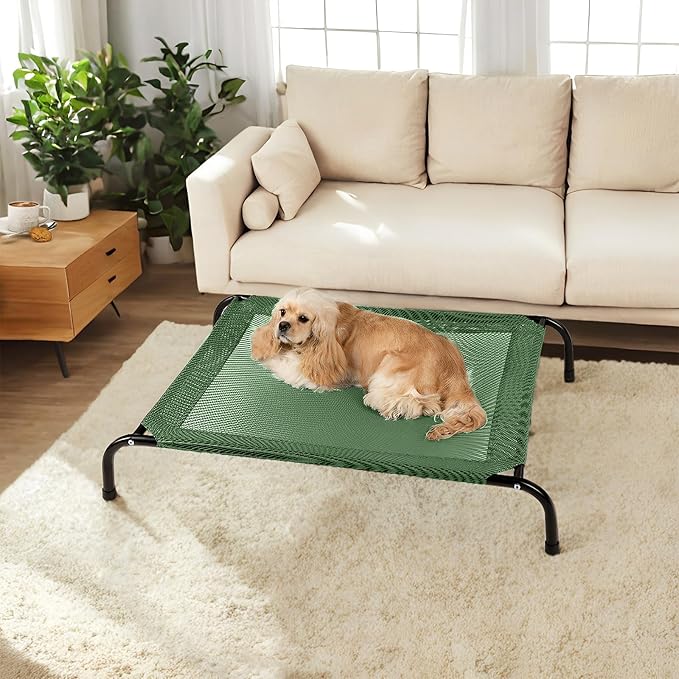 50" Lx32 Wx8 H Cooling Elevated Dog Bed for Large Dogs with Non-Slip Floor Protectors & Breathable Mesh, Raised Indoor & Outdoor Dog Cot Pet Hammock, Green