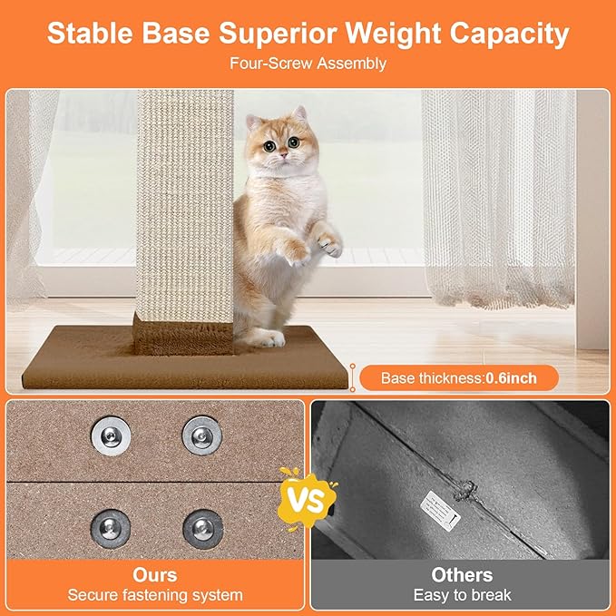 SOCATER Cat Scratching Post 33 Inch Nature Sisal Cat Scratch Post for Indoor Cats, Large Cat Scratcher Protect Your Furniture, for All Breeds Brown