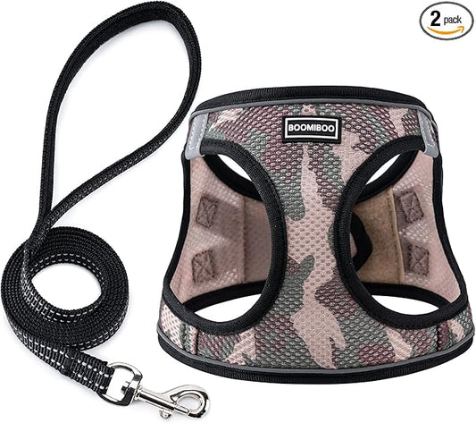 Dog Harness with Leash Set, No Pull Adjustable Reflective Step-in Puppy Pet Vest Harnesses for Small Medium Large Dogs and Cats,Camo Set S