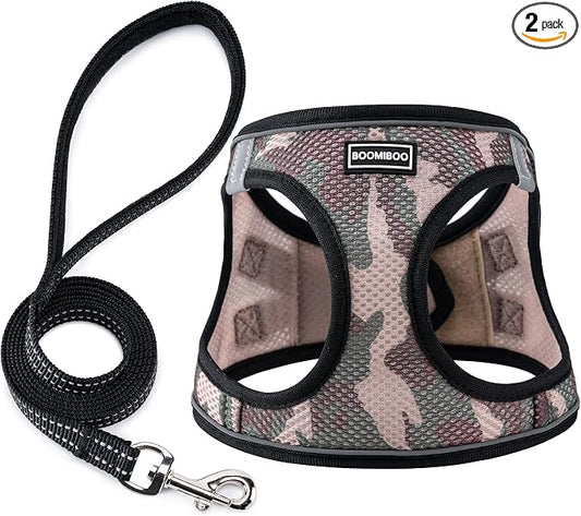 Dog Harness with Leash Set, No Pull Adjustable Reflective Step-in Puppy Pet Vest Harnesses for Small Medium Large Dogs and Cats,Camo Set XS