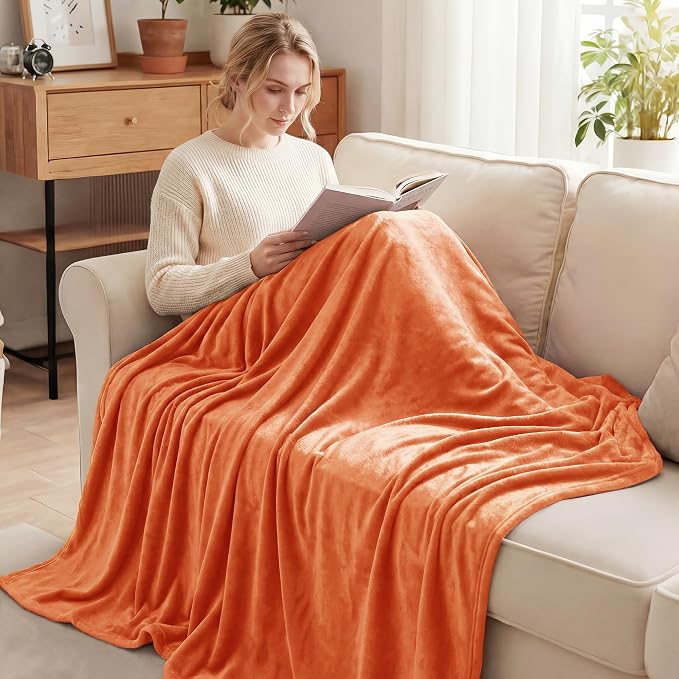 Exclusivo Mezcla Fleece Throw XL Blanket for Couch, Sofa, Super Soft and Warm Burnt Orange Blankets, All Season, Cozy, Plush, Lightweight, 50x70 Inches