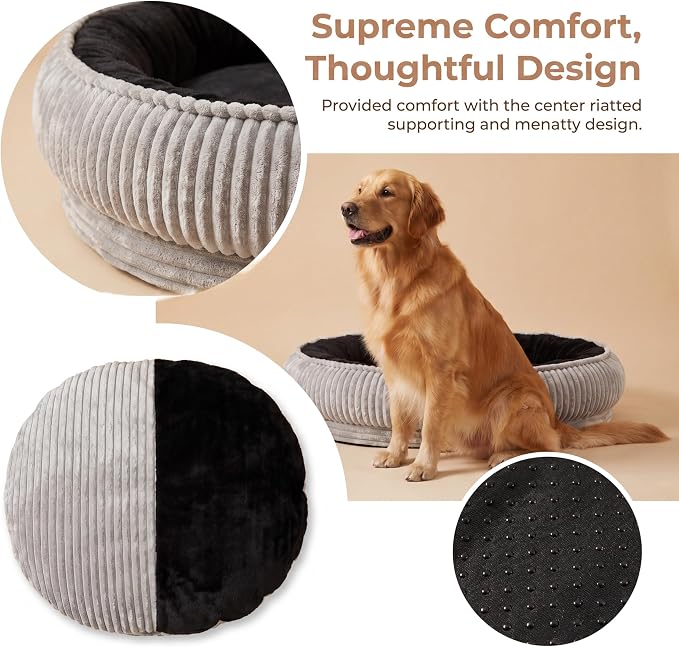 Calming Dog Bed for Small Dogs 18"x20" - Washable Donut Pet Bed with Anti-Slip Bottom, Soft Puppy Bed for Indoor Kittens and Cats with Removable Cover (Black)