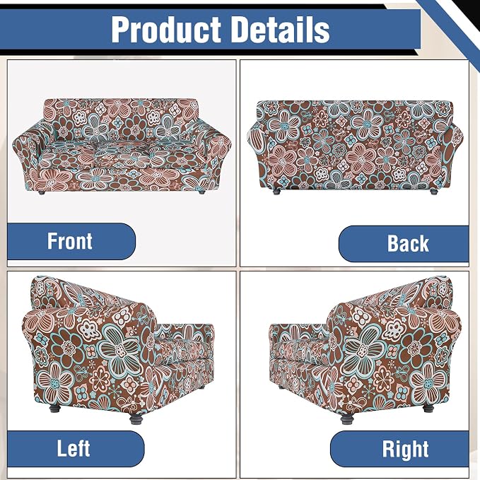 Stretch Couch Covers for 3 Separate Cushion Couch Sofa,Floral Printed Couch Sofa Cover,Washable Sofa Slipcover,Pet Friendly Furniture Protector with Elastic Bottom,Universal Fit for Home(Sofa,Cover)
