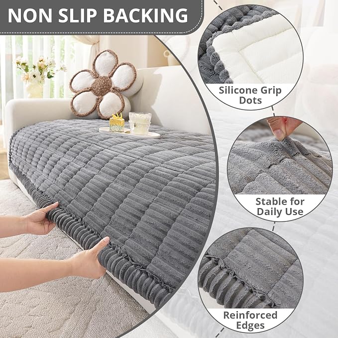 OstepDecor Couch Cover for Dogs, Washable Non Slip Sofa Cover for Pets, Soft Couch Covers for Sofa, Loveseat and Sectional, Furniture Protector Against Pet Hair & Scratches (35.4" x 70.9", Dark Grey)