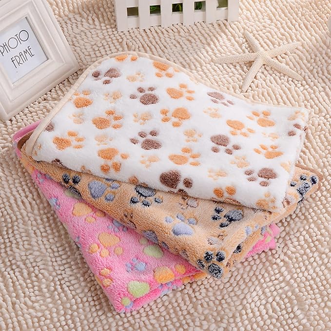 UTTPLL Blanket-Premium-Flannel-Medium-Printed Throw for Cats Dog Puppy Animals Soft Fluffy Fleece Pet Blankets Cozy Warm Sleep Mat Cute Paw Pink