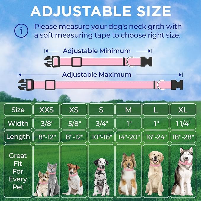 TECEUM Reflective Dog Collar – Pink – S – Extra Soft Padding – Basic Nylon Pet Collar – Quick Release Buckle – Fits Small, Medium and Large Dogs, Puppies, Cats – ESA & Service Dog Options