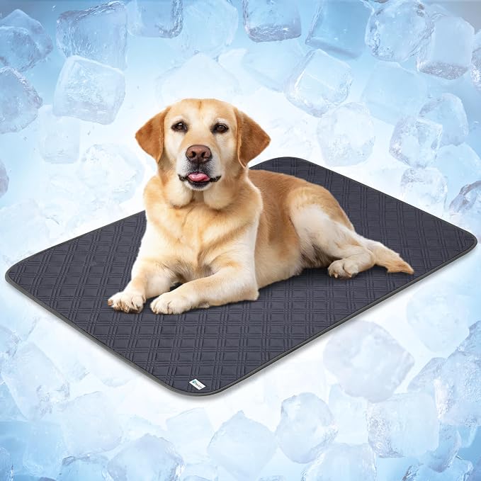 PetAmi Dog Cooling Mat, Waterproof Self Cooling Dog Pad with Non-Slip Backing, Q-Max >4.0 Pet Cooling Mat for Crate, Couch, Kennel & Car, Indoor Outdoor Summer Use, Grey, 40x60