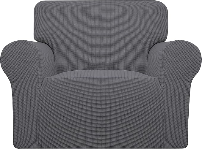 Easy-Going Stretch Chair Sofa Slipcover 1-Piece Couch Sofa Cover Furniture Protector Soft with Elastic Bottom for Kids, Pet. Spandex Jacquard Fabric Small Checks (Chair, Gray)