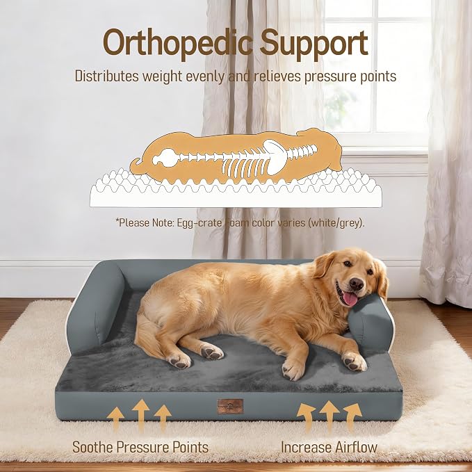 Comfort Expression Extra Large Dog Bed - XL Washable Orthopedic Dog Bed Waterproof Pet Couch Memory Foam Sofa Bolster with Removable Cover - 42 x 30