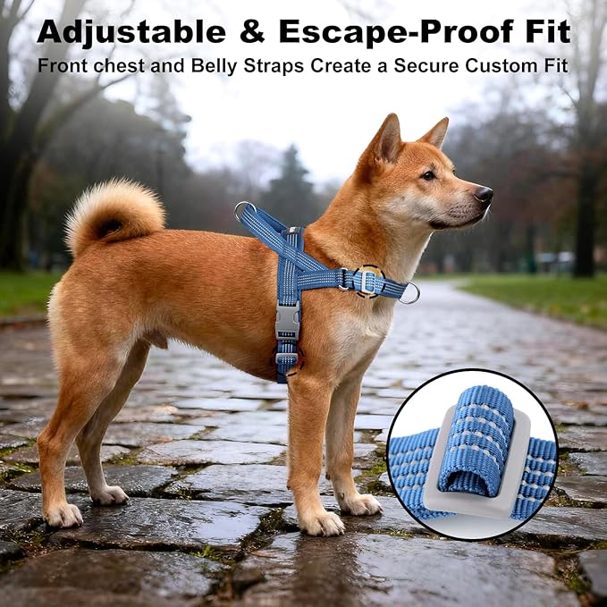 No Pull Dog Harness with Handle, Adjustable Soft Mesh Padded Reflective Walking Harness with Front Clip for Small Medium Large Dogs – Quick Fit No Escape for Training and Hiking (Blue, XL)