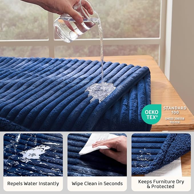 Qeils Waterproof Calming Dog Blanket for Large Dogs, Noiseless Soft Plush Pet Blanket for Bed, 500GSM Thick Faux Fur Pet Throw, Cozy Couch Furniture Protection Washable, Night Blue, 50x60IN
