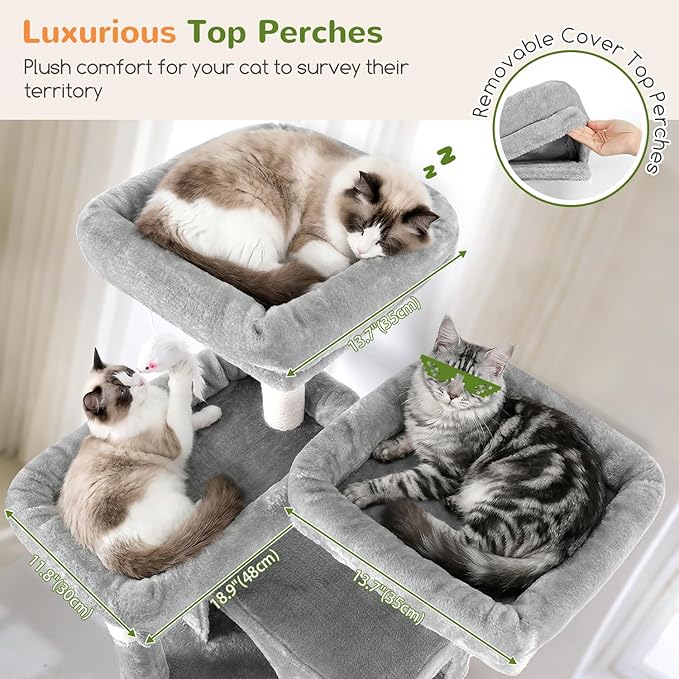 Globlazer Heavy Duty Cat Tree, 73inch Sturdy Cat Tower with Scratching Post for Indoor Multiple Cats, Maine Coon Cat Tree with Cat Perch, Basket, Cat Condo for Adult Cats Kittens, F73C, Light Grey